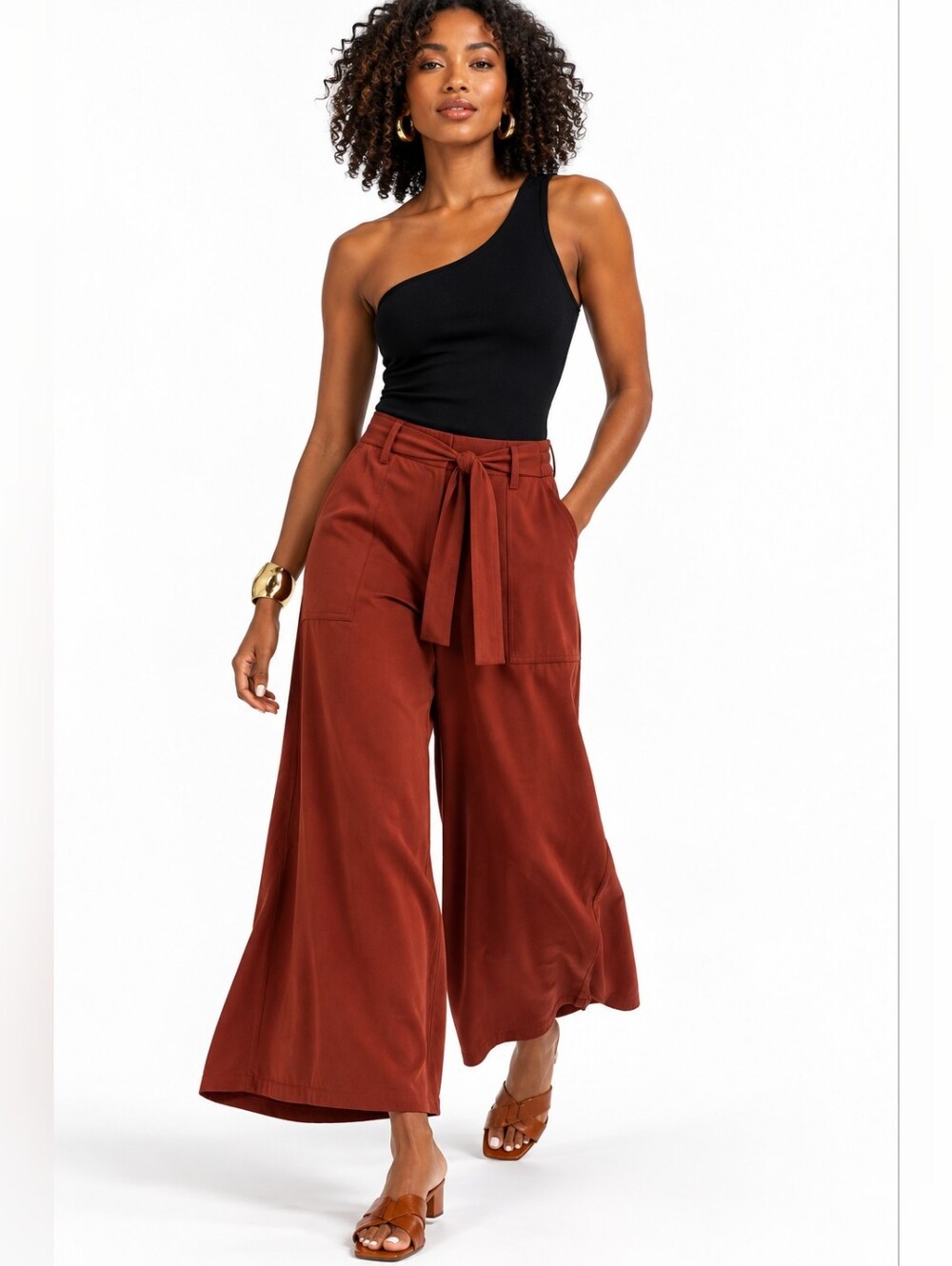 Joie Rust Tie Waist Wide Leg Utility Pants Size L Satin Fall Size L
